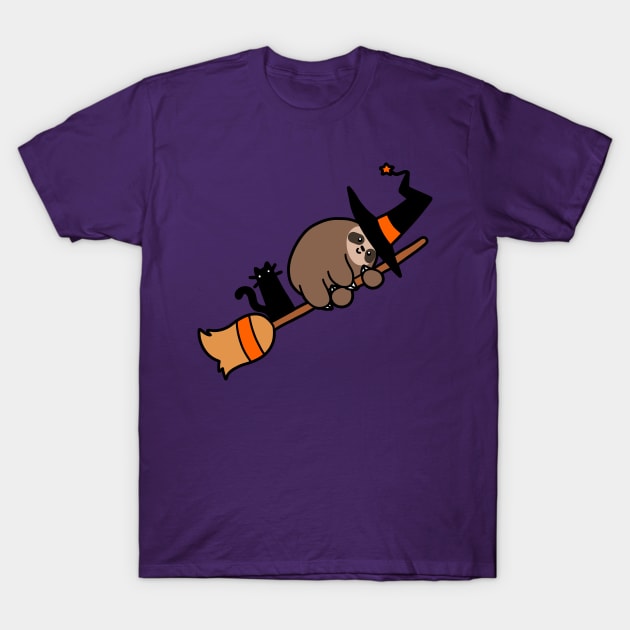 Witch Sloth on Broomstick T-Shirt by saradaboru